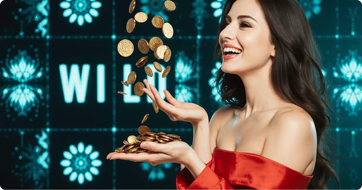 Pin-Up qızı düşən qızıl sikkələri tutur
